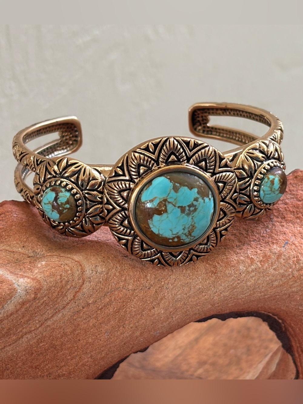 Barse Southwest Style Gold-Tone Bronze  NaturalTurquoise Cuff Bracelet GORGEOUS